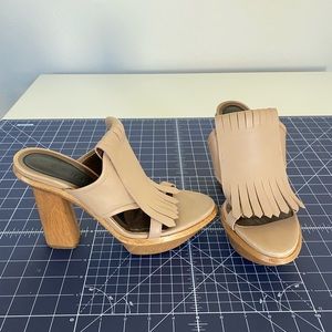 Marni clog heels with Oxford fringe, taupe, size American 9, 40 Europe, 4” heels